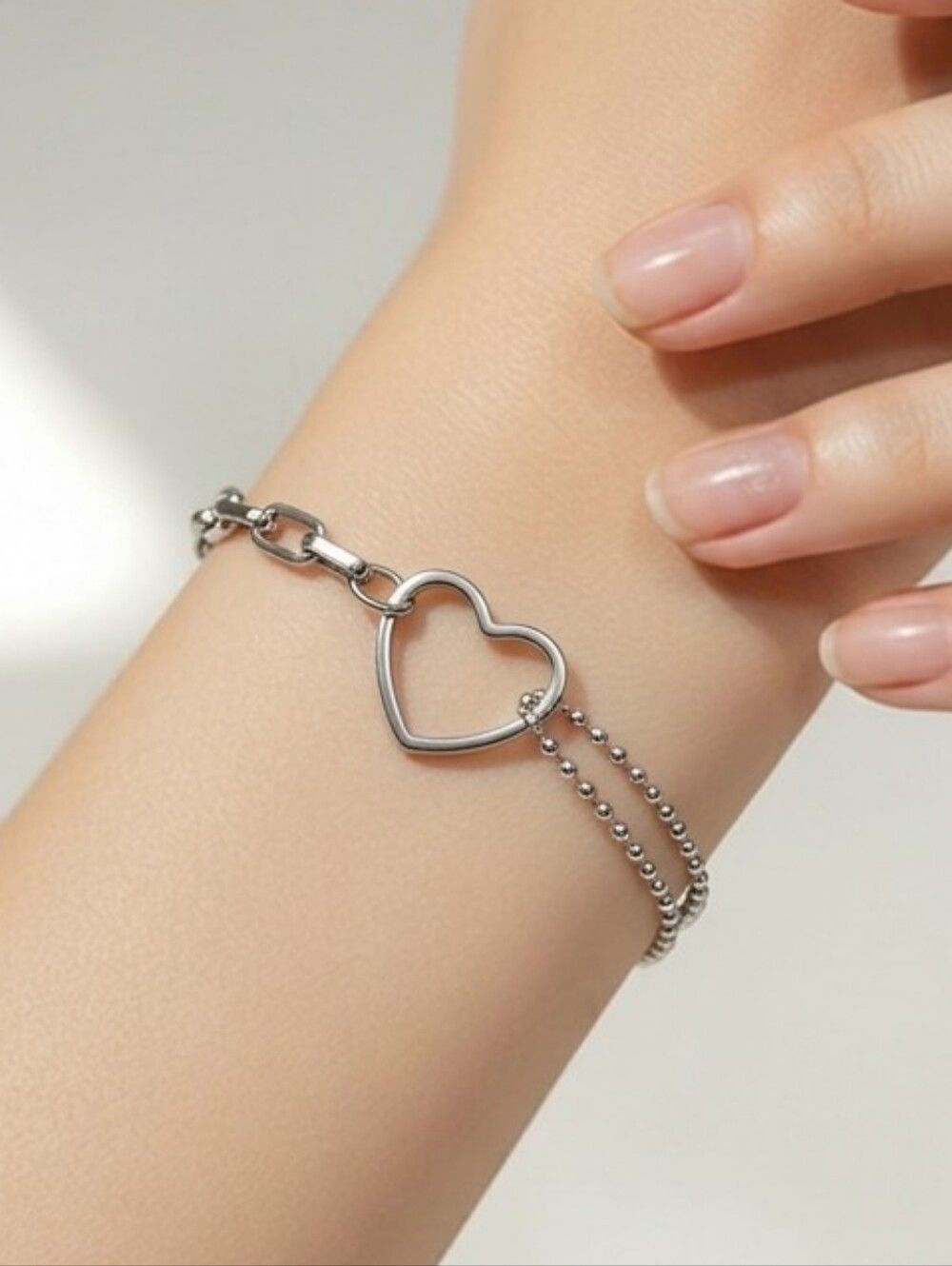 Two Paths One Love Symbolic Heart Chain Bracelet Stainless Steel Minimalist Gift